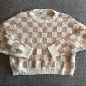 Debut Cream and Tan Checkered Sweater